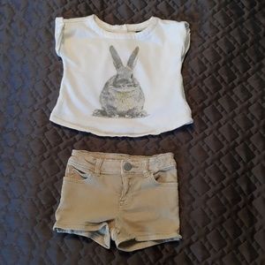 🐰GAP Bunny cropped shirt and matching jean shorts